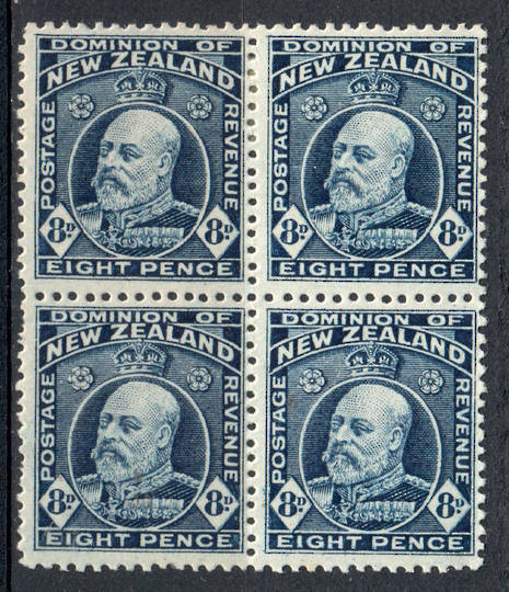 NEW ZEALAND 1909 Edward 7th 8d Indigo-Blue. Perf 14x13½. Block of 4. 2 UHM 2 Mint. - 79581 - UHM