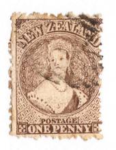 NEW ZEALAND 1862 Full Face Queen 1d Brown. Perf 12½.. Light cancel.