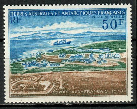 FRENCH SOUTHERN and ANTARCTIC TERRITORIES 1971 20th Anniversary of Port aux Francais. 50fr Green Blue & Brown. Featuring a Ship