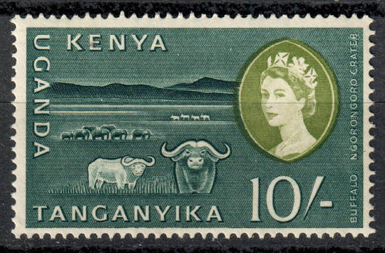 KENYA UGANDA TANGANYIKA 1960 Elizabeth 2nd Definitive 10/- Blackish Green and Olive-Green. - 8109 - LHM