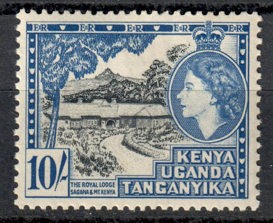 KENYA UGANDA TANGANYIKA 1954 Elizabeth 2nd Definitive 10/- Black and Deep Ultramarine. - 8111 - LHM