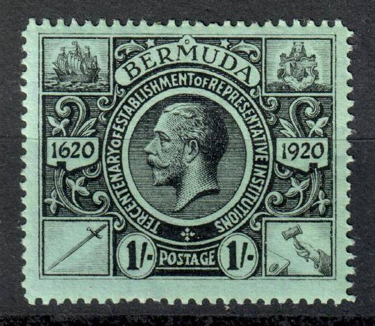 BERMUDA 1921 Tercentenary of Representitive Institutions. 2nd series. 1/- Black on Green. - 8250 - LHM