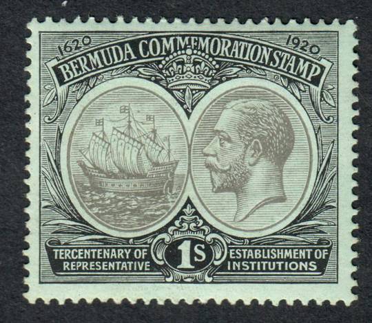 BERMUDA 1920 Tercentenary of Representitive Institutions. Ist series. 1/- Black on Blue=Green. Very lightly hinged. - 8253 - LHM