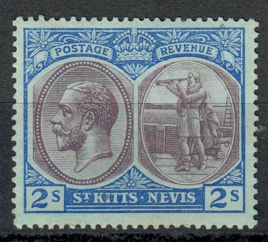 ST KITTS NEVIS 1920 Geo 5th Definitive 2/- Dull Purple and Blue on Blue. Very lightly hinged. - 8289 - LHM