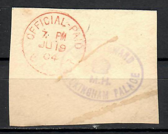 GREAT BRITAIN 1904 Cutout from envelope with red OFFICIAL PAID cachet dated 7/6/(19)04 and purple cachet LORD STEWARY M.H.BUCKIN