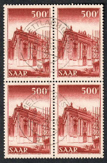 SAAR 1952 Definitive 500fr Brown-Lake. Superb very fine used block of 4. - 84576 - VFU