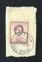 NEW ZEALAND Postmark Wanganui RAETIHI J Class cancel on piece on 3d Royal Visit. Shows the full name. - 84803 - Postmark