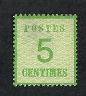 ALSACE and LORRAINE 1870 Definitive 5c Pale Yellow-Green. Points of the net downwards.  Official reprint. "P" of Postes 2½mm fro