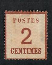 ALSACE and LORRAINE 1870 Definitive 2c Chestnut. Points of the net upwards.  Genuine copy. "P" of Postes 3mm + from left edge. -