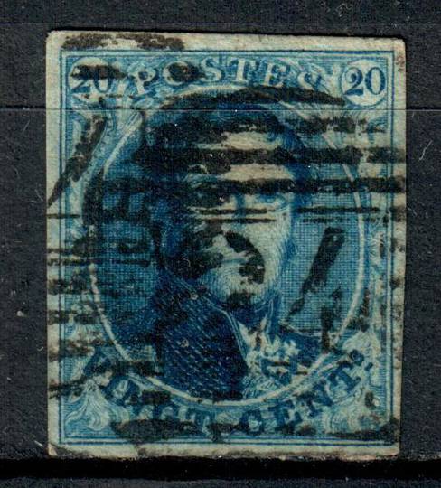BELGIUM 1849 Definitive 20c Blue. Four good size margins. Typically heavy postmark. - 89260 - Used