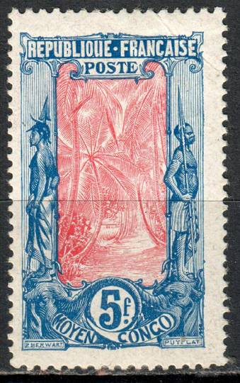 MIDDLE CONGO 1907 Definitive 5fr Blue and Pink. Crease and adhesion. - 8998 - Mint