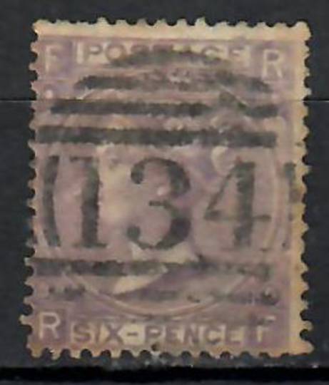 GREAT BRITAIN 1865 Victoria 1st Definitive 6d Deep Lilac with hyphen.  Watermark Large Garter. Postmark 134 Oval Bars. Quite a n