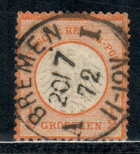 GERMANY 1872 Definitive ½g Orange-Yellow. Postmark BREMEN covers the entire stamp. - 9380 - Used