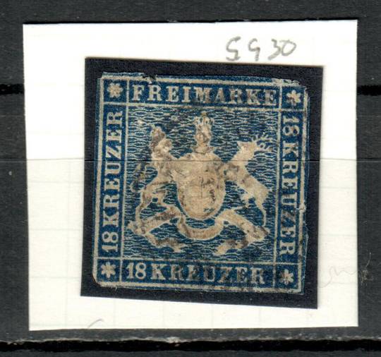 WURTEMBURG 1859 Definitive 18k Deep Blue.  Without silk thread. From the collection of H Pies-Lintz. One bad corner. - 9456 - GU