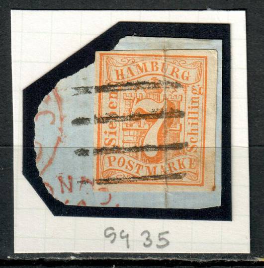 HAMBURG 1864 Definitive 7s Orange.Yellow. On piece but creased. From the collection of H Pies-Lintz. - 9474 - Used