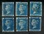 GREAT BRITAIN 1858 2d Blue. Plates 7-9 and 13-15. Six stamps. - 20027 - Used