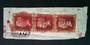 GREAT BRITAIN 1841 1d Red. Vertical strip of three on piece. Plate 114. Cancel 510 in bars. Letters HLLH HMMH HNNH. Some stainin
