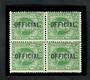 NEW ZEALAND 1909 Edward 7th Official ½d Green in block of four. Two VLHM and two UHM. - 20125 - Mixed