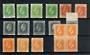 NEW ZEALAND 1915 Geo 5th Definitives. Surface. Selection of 17 stamps with variety of printings and colours. Mostly never hinged