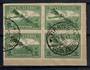 ALBANIA 1927 5q Green in block of four on piece cancelled TIRANE. - 21424 - FU
