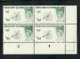 FALKLAND ISLANDS 160 Elizabeth 2nd Definitive ½d Black and Green. Positional Block of 4 with the flaw