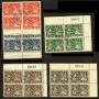 NYASALAND 1938 Geo 6th Definitives ½d Green 1d Brown 1½d Red 2d Grey and 3d Blue all in blocks of 4 either imprint block or corn