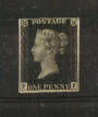 GREAT BRITAIN 1840 1d black mint. Very nice example of first stamp issued. Three good margins, and the fourth is tiny but not to