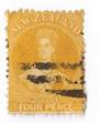 NEW ZEALAND 1862 Full Face Queen 4d Yellow. Heavy postmark but off face. - 3580 - Used