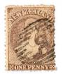 NEW ZEALAND 1862 Full Face Queen 1d Brown. Advanced plate wear. Postmark over face. Nuumeral cancel 5. - 3582 - Used