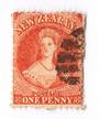 NEW ZEALAND 1862 Full Face Queen 1d Carmine-Vermilion. Nice postmark bars off face. Definite red shade. - 3586 - FU