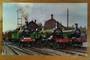 GREAT BRITAIN Coloured postcard of the Up Express changing Engines at Grantham Stirling 2-2-2 No 236 4-2-2 no 53 and 2-4-0 No 70