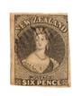 NEW ZEALAND 1855 Full Face Queen 6d Black-Brown. Mostly excellent margins, just touching. Light postmark. Very attractive. - 70