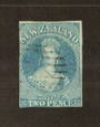 NEW ZEALAND 1855 Full Face Queen 2d Pale Blue. White paper. No watermark. Imperf. Three margins the fourth cut into. Light postm