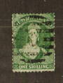 NEW ZEALAND 1862 Full Face Queen 1/- Green. Watermark Large Star. Perf 12½ at Auckland. Good perfs. Heavy postmark frames the fa