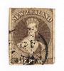 NEW ZEALAND 1862 Full Face Queen 6d Black-Brown Imperf.Watermark Large Star. Four margins. Stated to be early use of L3 cancel (