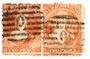 NEW ZEALAND 1862 Full Face Queen 2d Vermilion. Perf 12½. Watermark Large Star. Joined pair. Row 17/8 and 17/9. Postmark heavy. -