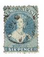 NEW ZEALAND 1862 Full Face Queen 6d Blue. Perf 12½. Watermark Large Star. Light postmark off face. - 74650 - Used