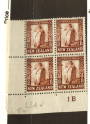NEW ZEALAND 1935 Pictorial 1½d Brown. Watermark W7. Perf 14 x 13.5. Plate Block 1B. - 74757 - MNG