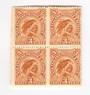 NEW ZEALAND 1898 Pictorial 3d Huia. Block of 4. London Print. Two hinged and one with gum damage. Light crease. Still presentabl