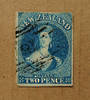 NEW ZEALAND 1855 Full Face Queen 2d Blue on white paper with no watermark. Three margins. Frame line sketchy at top. Three exper