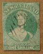 NEW ZEALAND 1855 Full Face Queen 1/- Dull Emerald-Green. White paper. No watermark. Three clear margins, cut along and slightly
