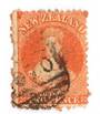 NEW ZEALAND 1862 Full Face Queen 1d Orange. Postmark 070 - a little heavy.