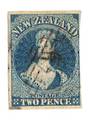 NEW ZEALAND 1855 Full Face Queen 2d Deep Blue. Watermark Large Star. Three clear margins. Frame line touched on the right. - 751
