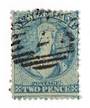NEW ZEALAND 1864 Full Face Queen 2d Pale Blue. Plate 1 {worn). Watermark NZ. Perf 12½ at Auckland. Bars cancel. - 79295 - Used