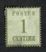 ALSACE and LORRAINE 1870 Definitive 1c Sage-Green. Points of the net upwards. Genuine copy.